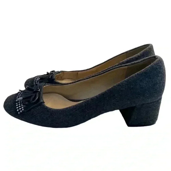 Karl Lagerfeld wool and tassled block heel rounded toe office career pumps gray - Picture 5 of 10